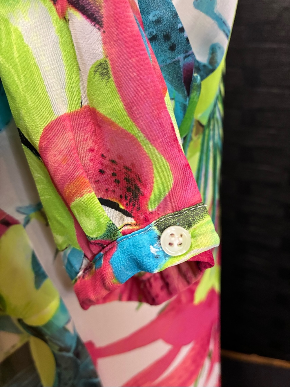 a.n.a Tropical Floral Button-Down Shirt in Neon Green, Blue, Pink - Picture 4 of 9
